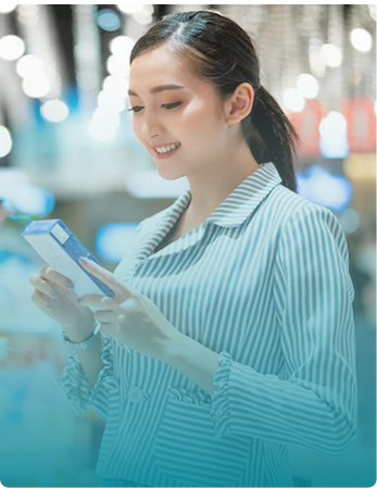 Smiling young woman in business setting